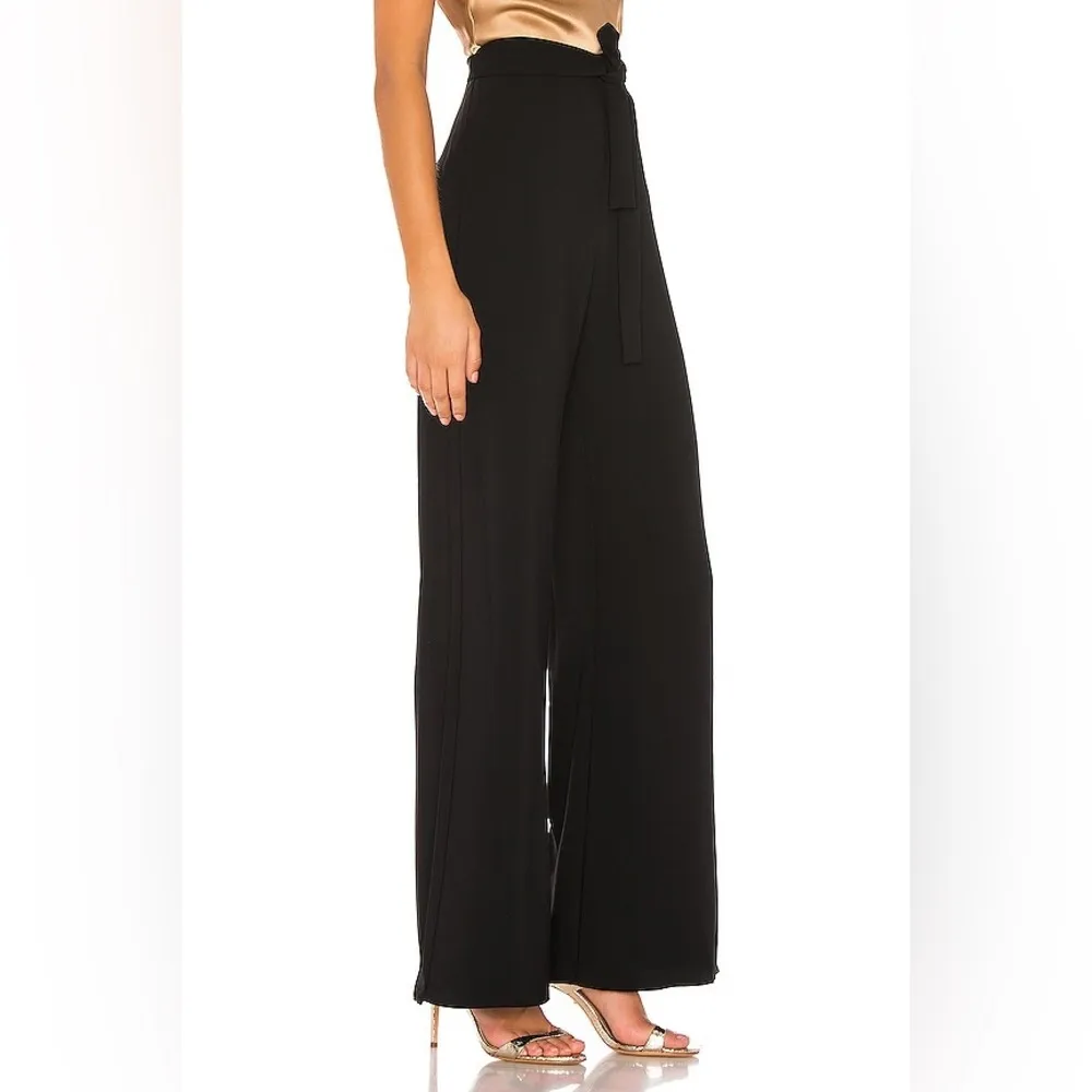 Amanda Uprichard Ariya Black Tie Waist Wide Leg Crepe Dress Pants REVOLVE XS - Image 2
