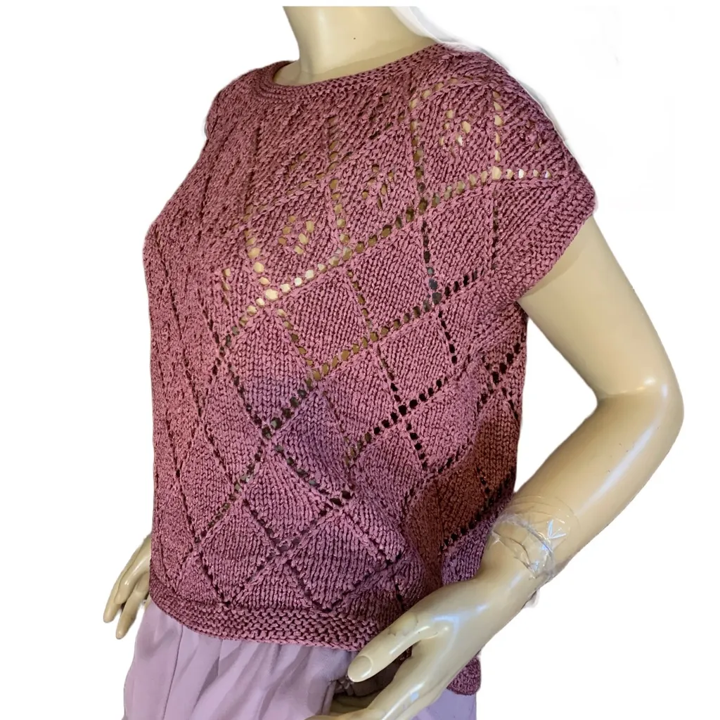 VINTAGE 1980'S PURPLE NYLON CAP SLEEVE LOOSE KNIT PULL OVER SWEATER (M) Size M - Image 8