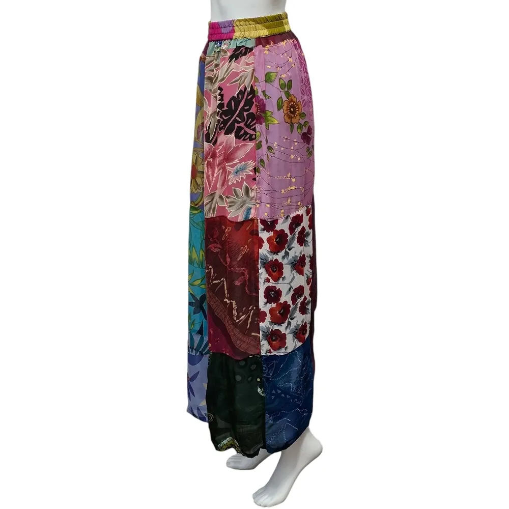 Sacred Threads  Multicolored Floral Printed Patchwork Maxi Skirt OSFM - Image 2