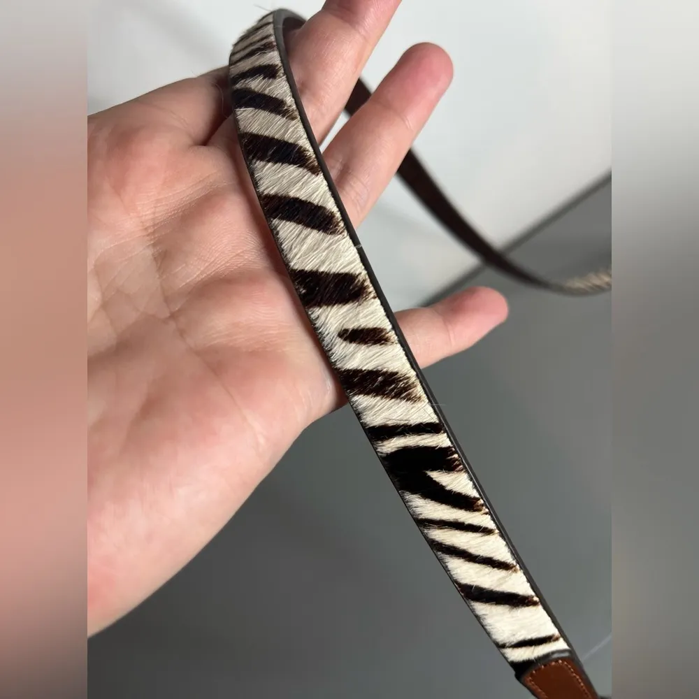 Ann Taylor LOFT Full Genuine Leather Real Animal Fur Zebra Print Dyed VTG Belt S - Image 3