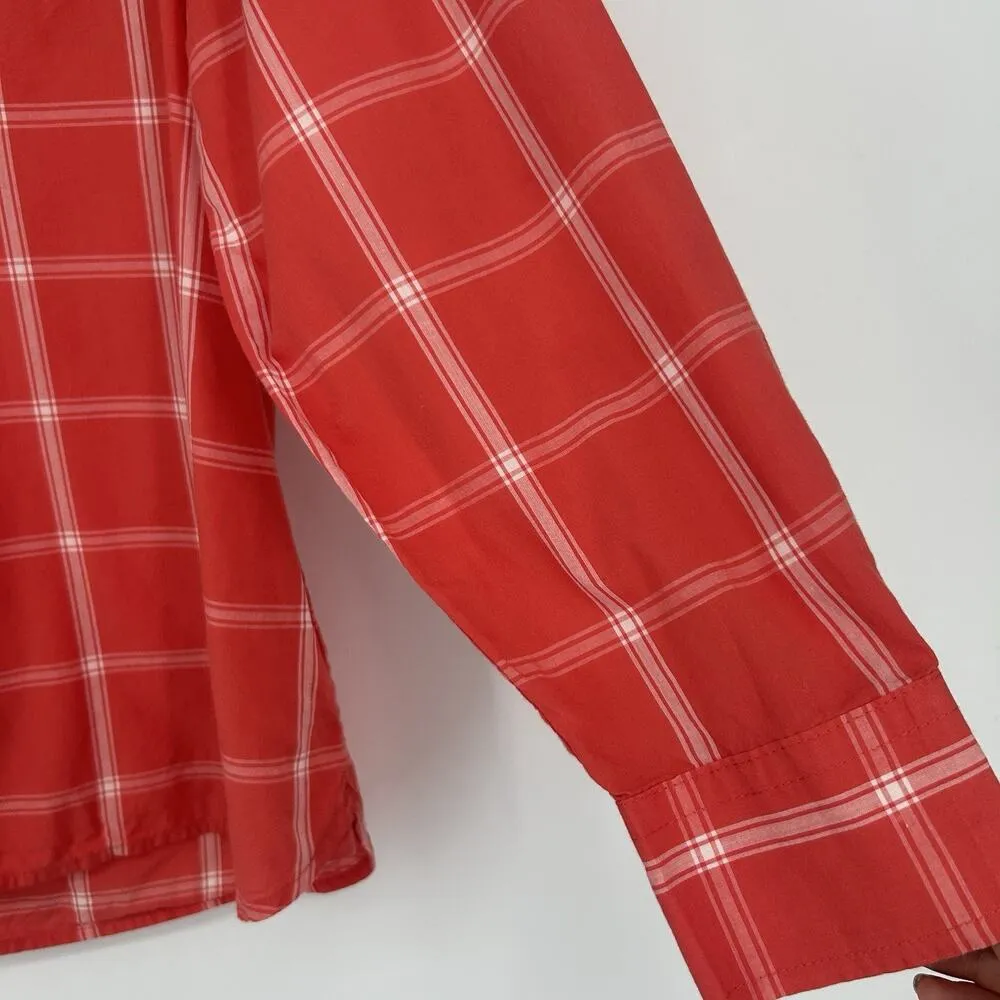 Lands End Womens Plaid Popover Top Red Orange Long Sleeve Lightweight Size M Size M - Image 4