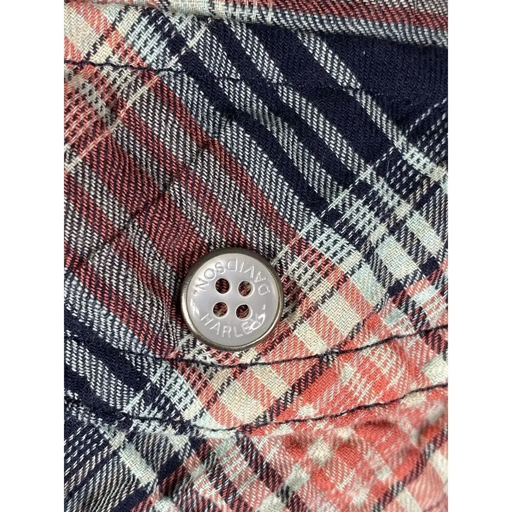 Harley Davidson Women's Small Motorcycle Pearl Snaps BLUE Jewel& Silver Studded - Image 4