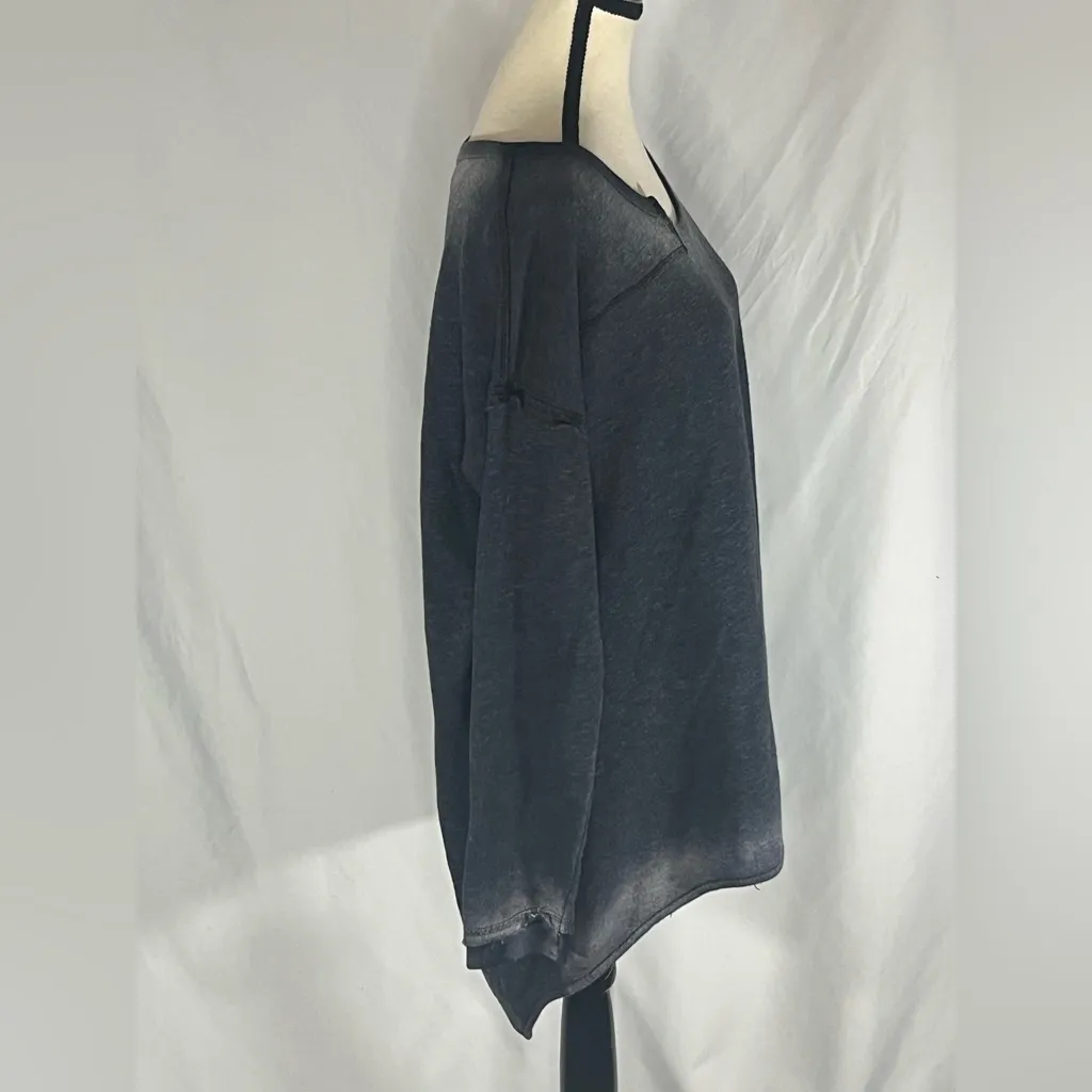 Sloane Rouge Acid Wash Scoop Neckline Long Sleeve Tunic Gray Size L - Image 4