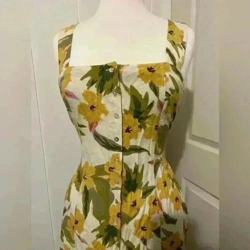 L Space $150 L*Space Mykonos Dress in Ibiza Yellow Floral Small Midi Linen Dress - Image 5
