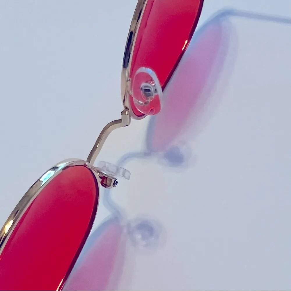 Orange Lens Sunglasses, fashion sunnies, gold tone metallic frame, EUC - Image 9