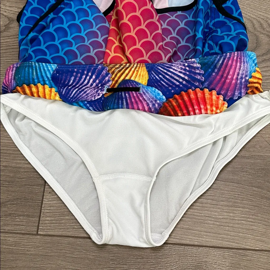 INKnBURN Mermaid Scale Performance Lined Running Shorts Blue Red Size Medium - Image 8