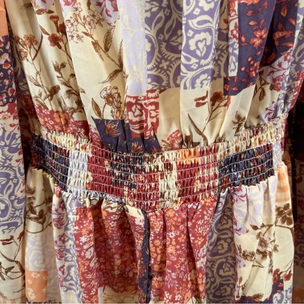 Boho patchwork long sleeve corset bodice dress size 0X - Image 6