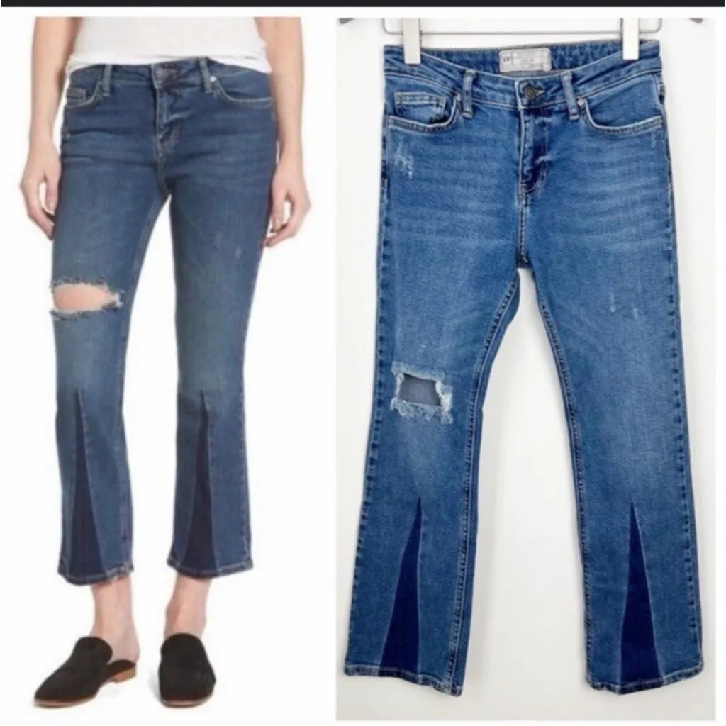 Free People Color Blocked Cropped Flare Women's Jean Size 26 - Image 2