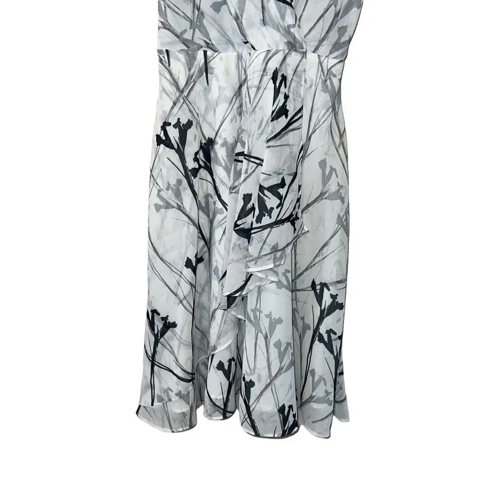 REISS Floral Black White Faux Wrap Mini Dress 2 - Image 10