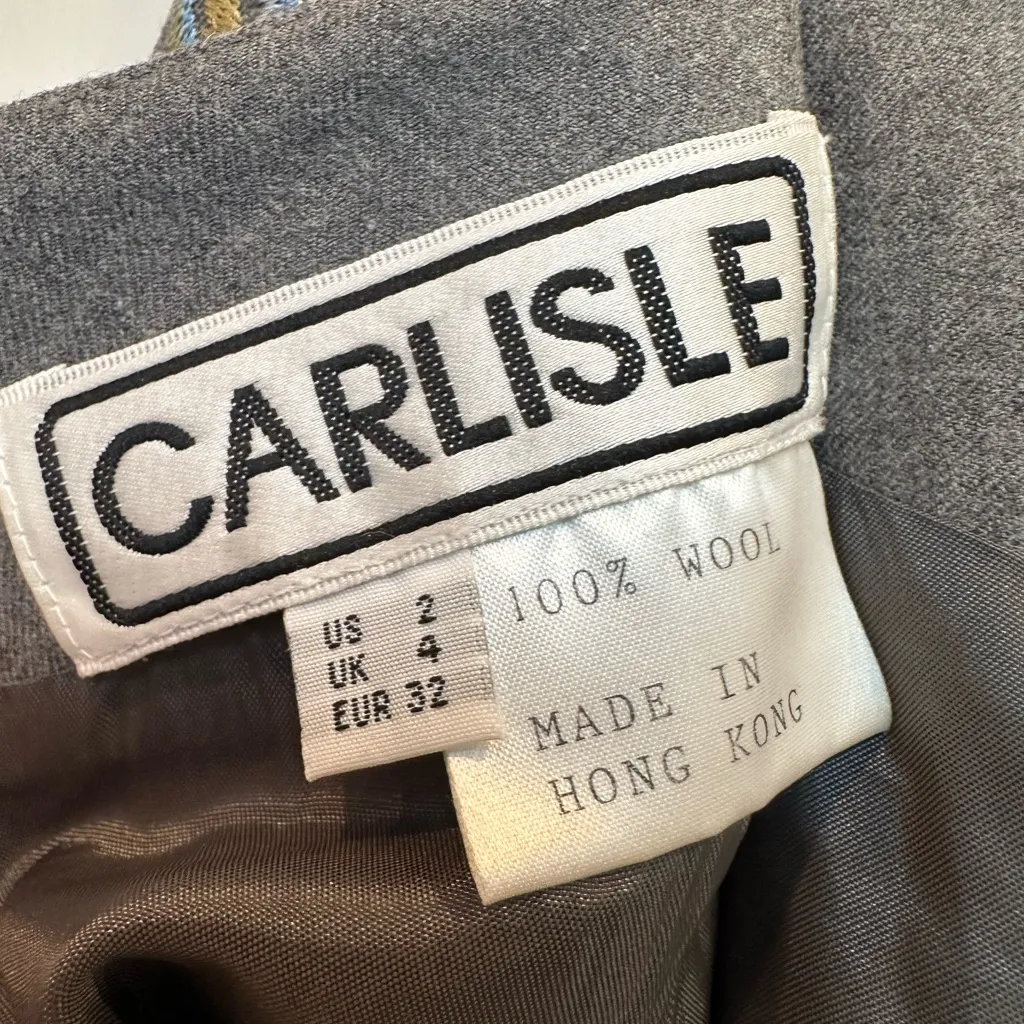 Vintage Carlisle 100% Wool Gray Pencil Skirt Floral Embroidery Beaded Size 2 XS - Image 12