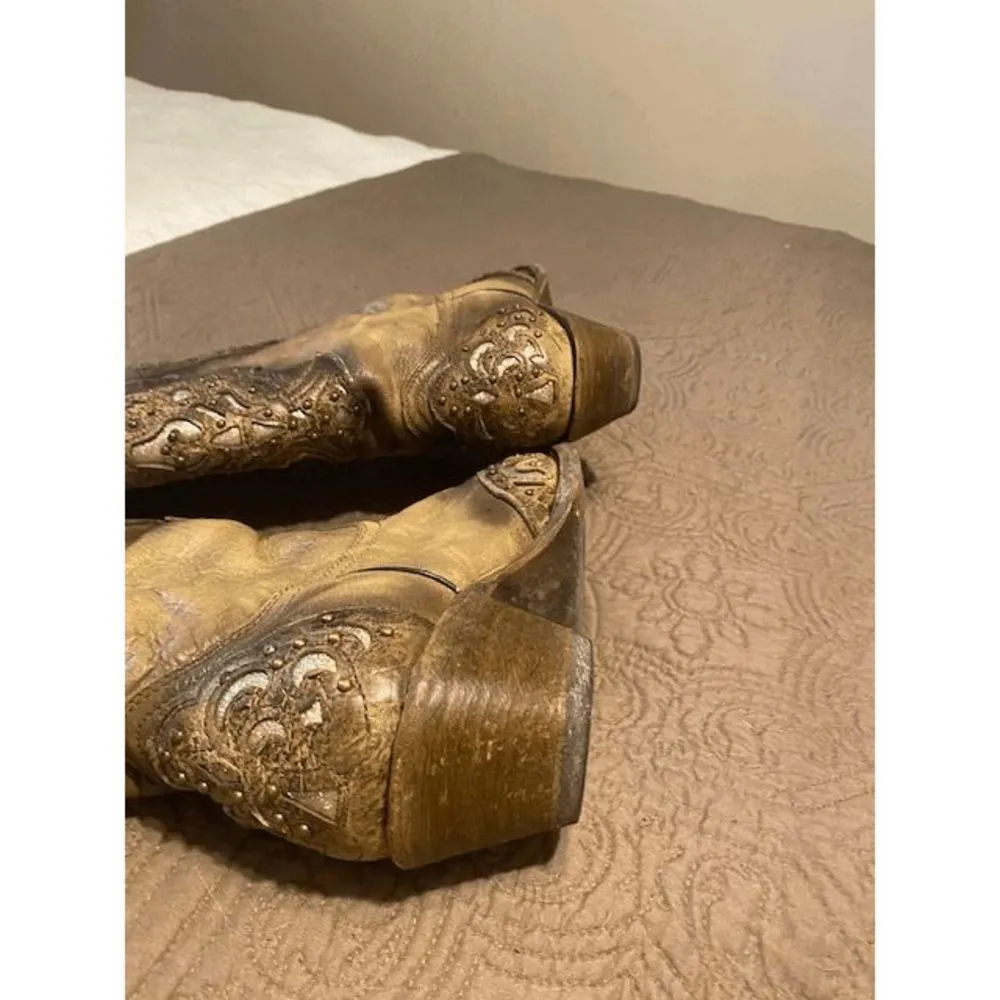 Corral Glitter Inlay Leather boots size 6.5 Tan - Image 7