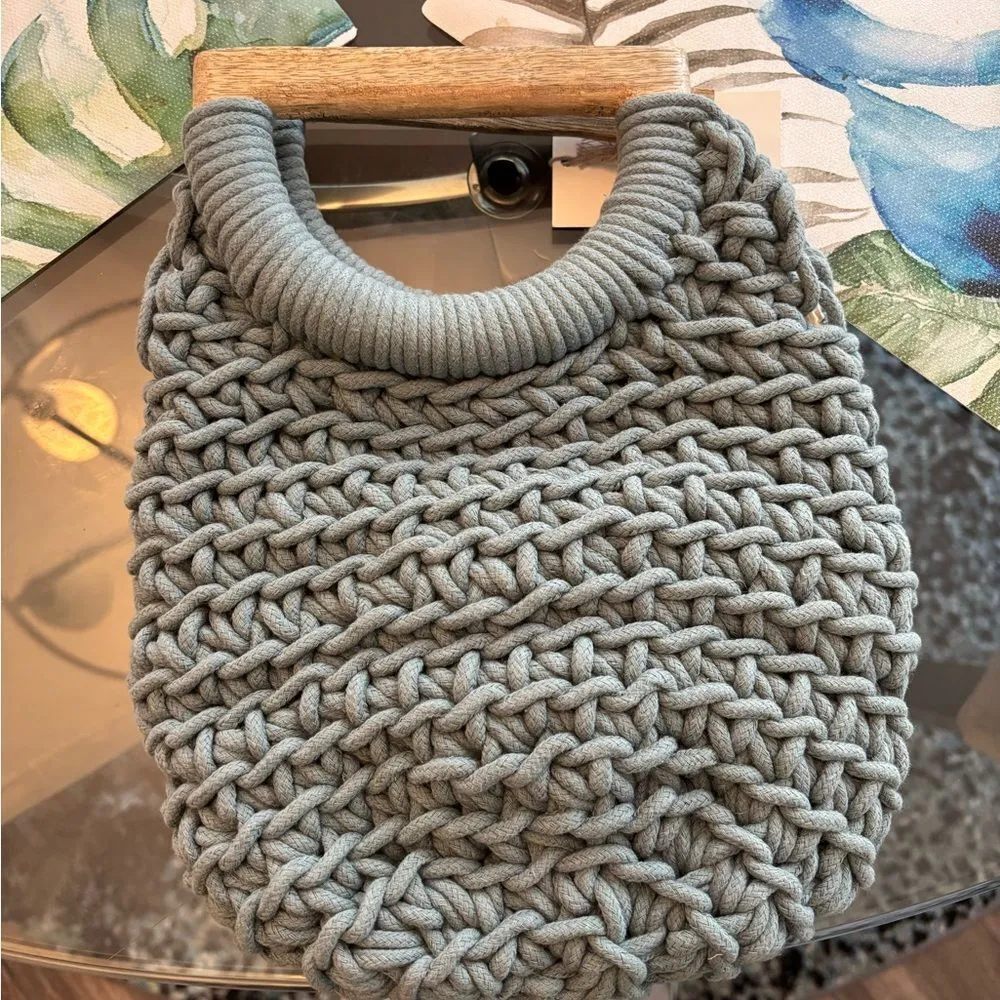 A New Day Macrame Beachy Boho Bag with Jewel Accent - Image 2