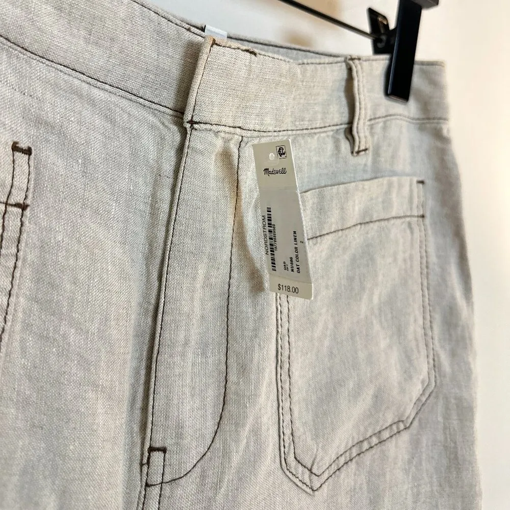 MADEWELL Patch Pocket Linen Flare Trousers in Oat Color Linen Size US 2 NWT - Image 4