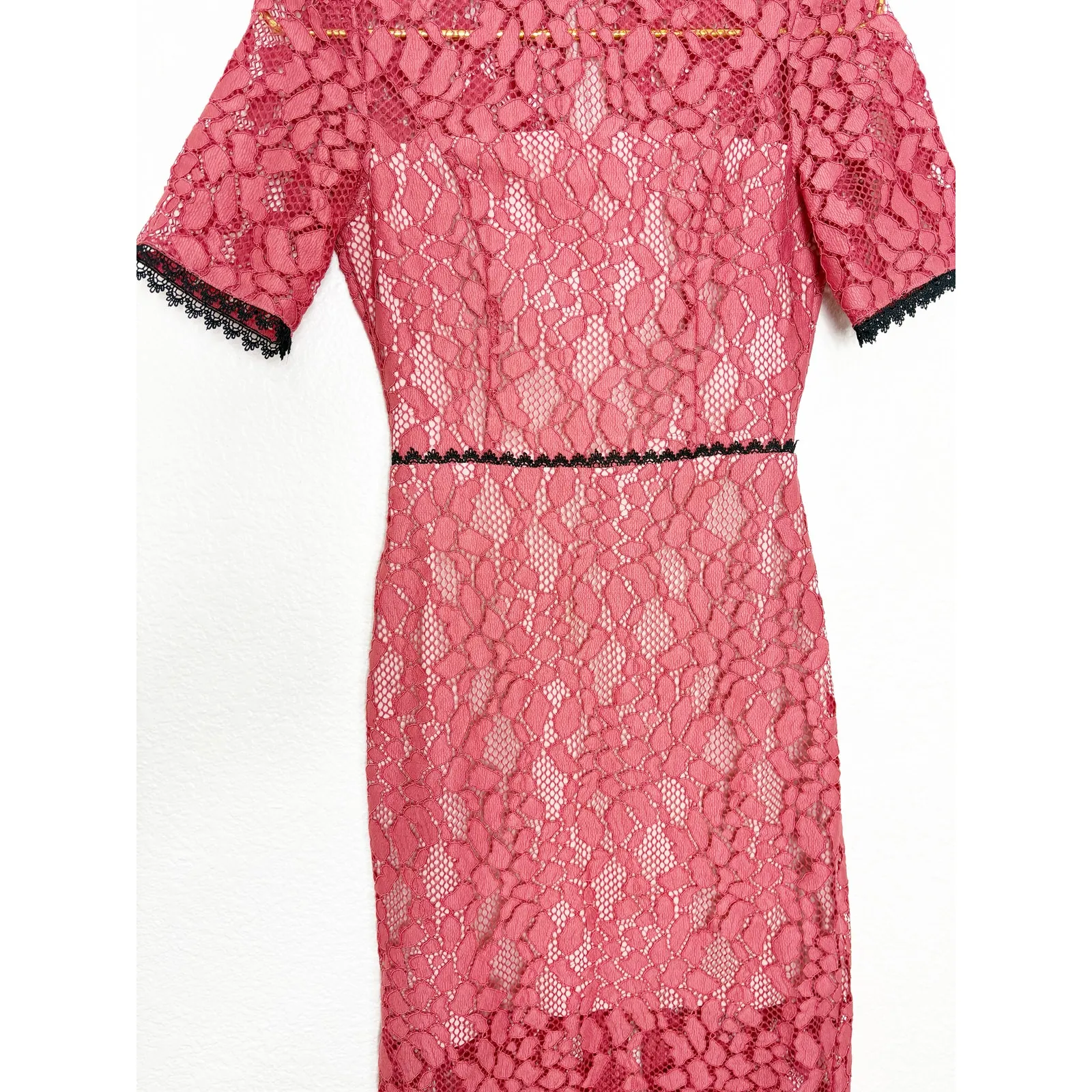 Alexis Remi Guipure Lace Pencil Dress Size XS Short Sleeves Cut Out Pink Vday - Image 8