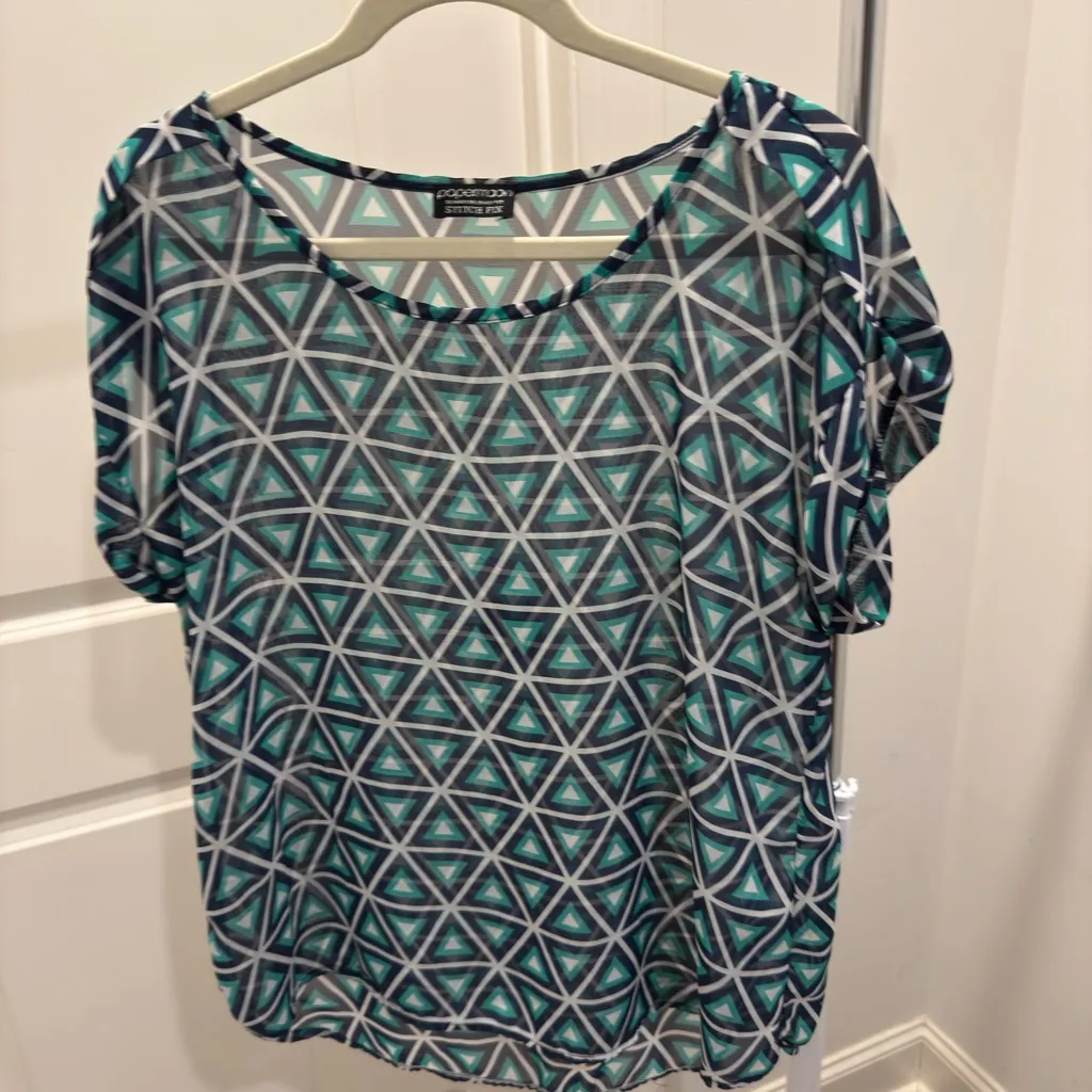 Papermoon Blue Graphic Short Sleeve Blouse - Image 2