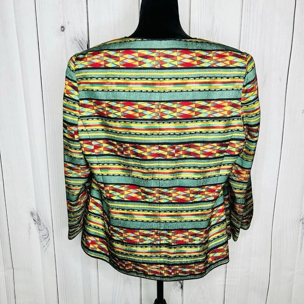 Adrianna Papell 100% Silk Jacket Sz 16 Geometric Multicolor Lined Vintage - Image 8