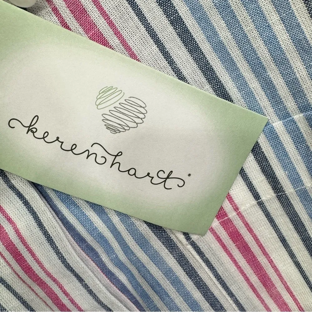 Keren Hart Lightweight Pink & Blue Striped Button Front Oxford Shirt Size XL - Image 14