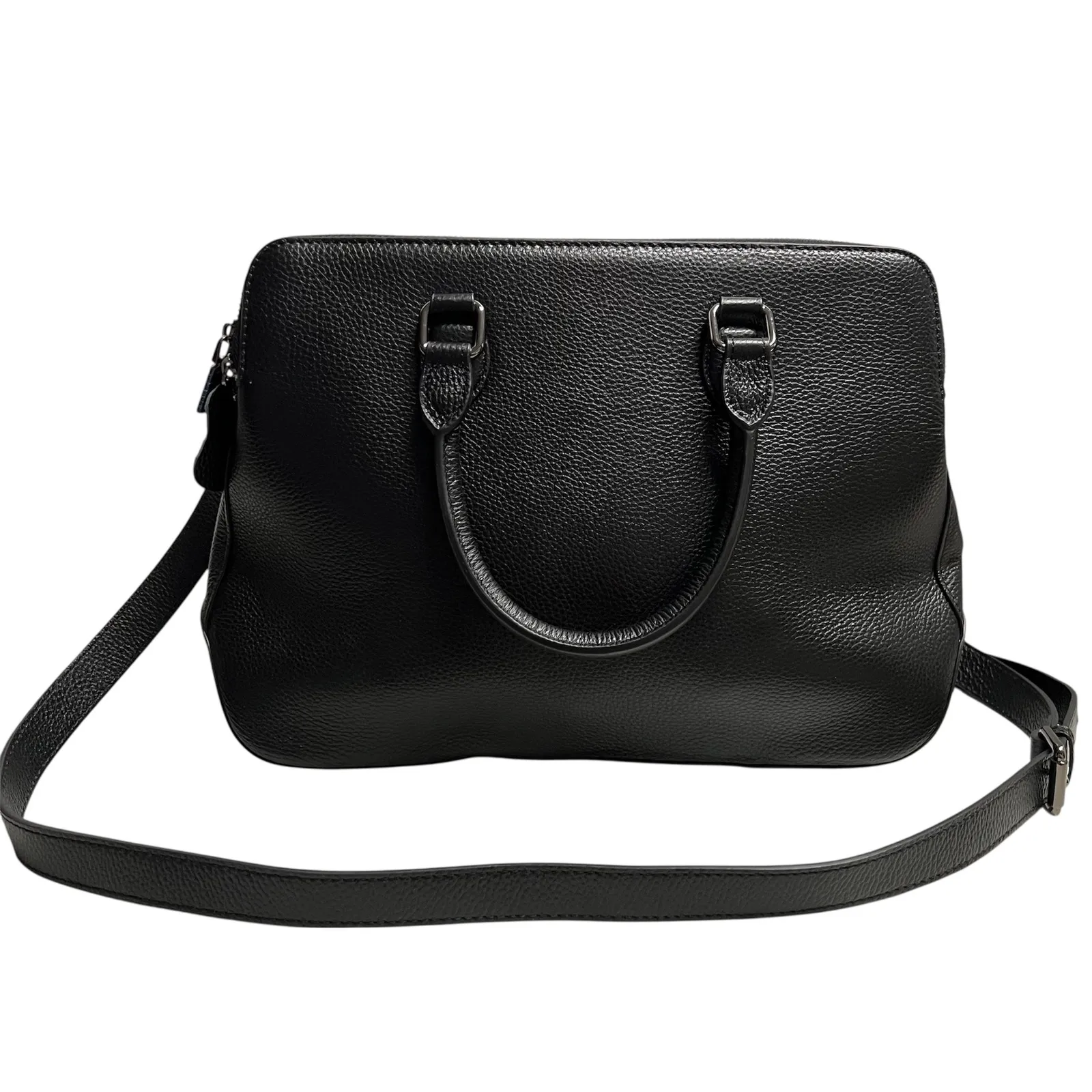 HESHE Women's Pebble Leather Shoulder Tote Bag Black 12X4.5X10 Silver Hardware - Image 2