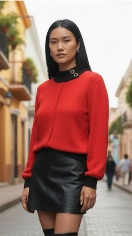 Vintage 70’s: St John Marie Grey ♔ Button Collar Knit Pullover Cardigan ♔ Red ♔ - Image 1