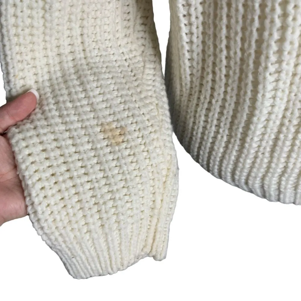 Vintage 90s Oversized Loose Knit Sweater S Cream Buttons Collar Pullover Slouchy - Image 5