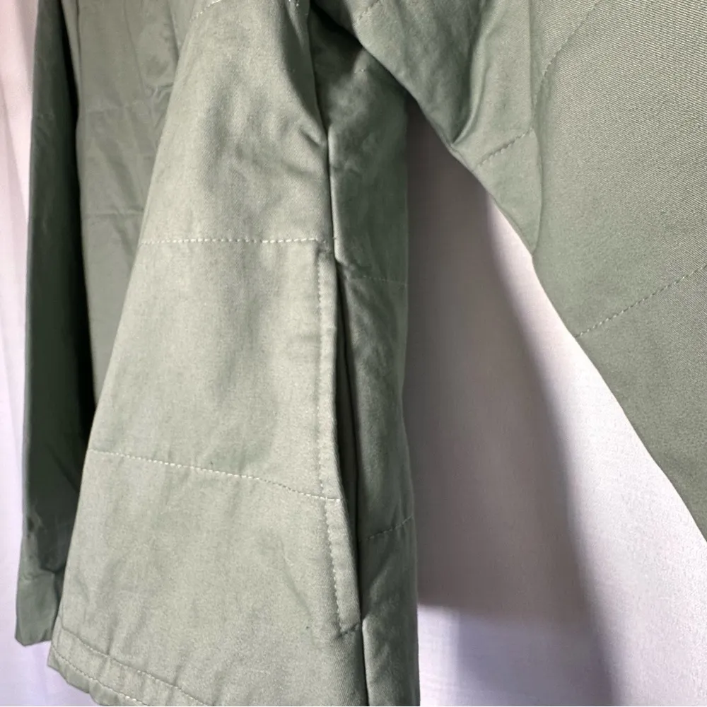 New Christopher & Banks Jacket Sage Green Quilted Snap Barn Coat Pockets Cotton - Image 5