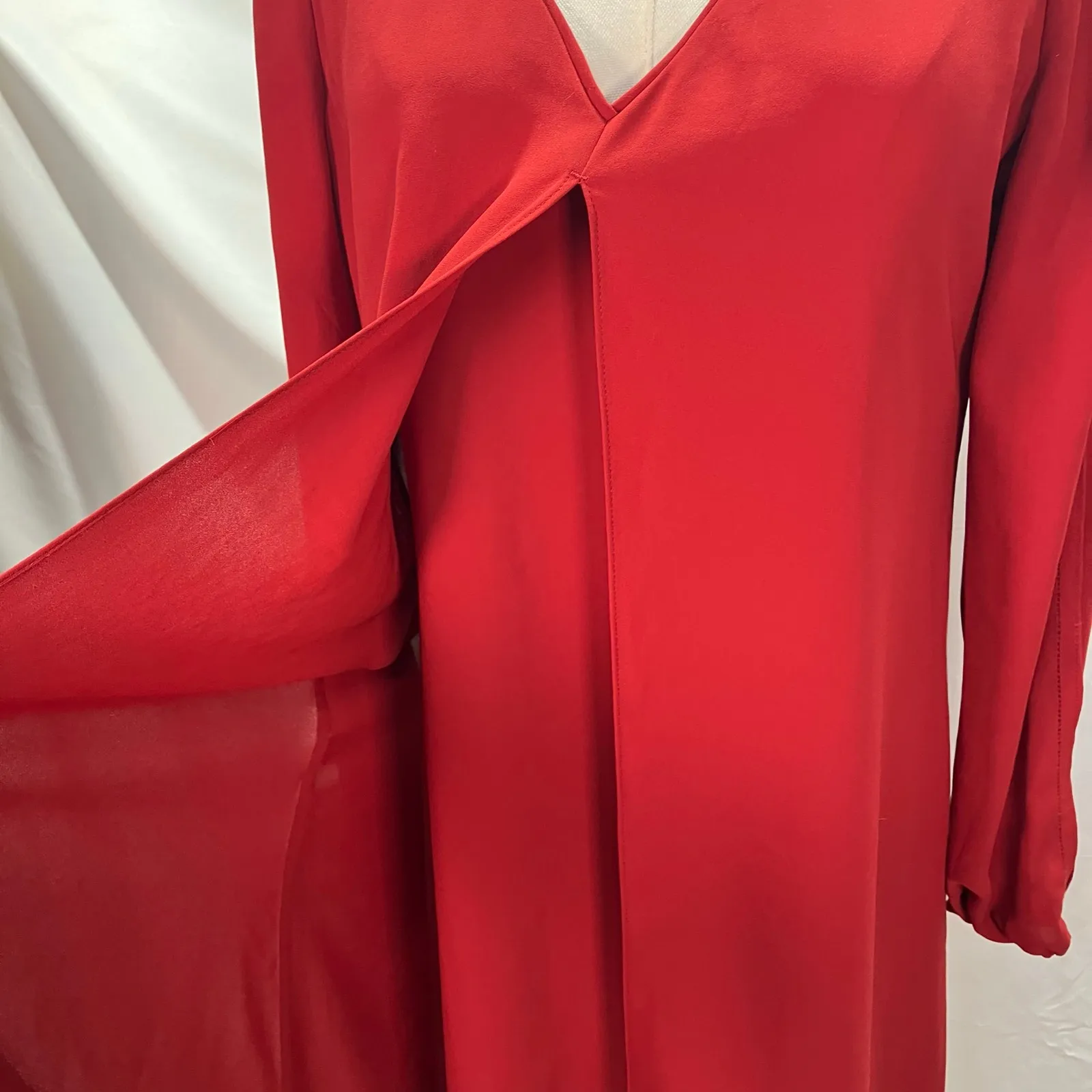 White House Black‎ Market Red Dress Womens 4 Flowy Open Sleeves Cocktail Wedding - Image 6