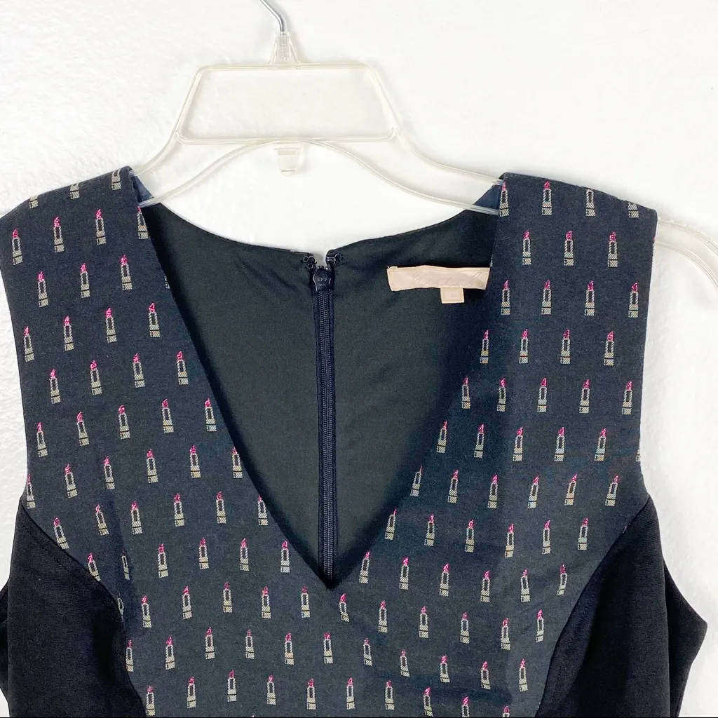 HUTCH Black Novelty Lipstick Print Side Slender Panels V-Neck Dress, Size 6 - Image 7