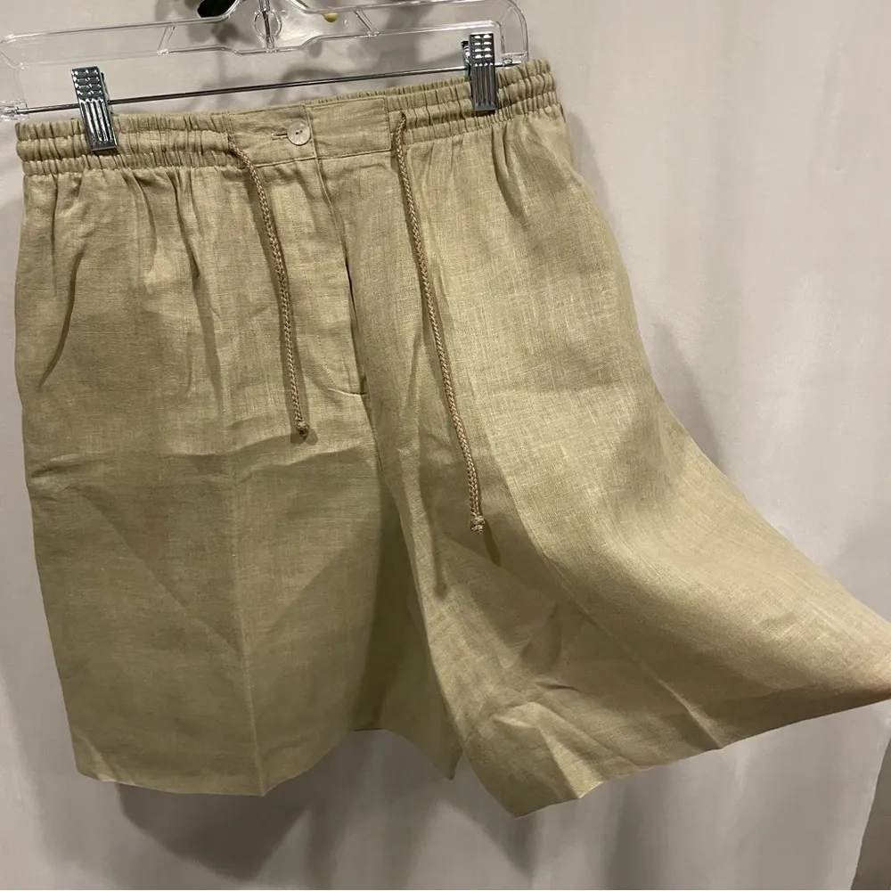 Vintage 80’s tan linen luxury shorts elastic waist beachy breezy coastal Size M - Image 7