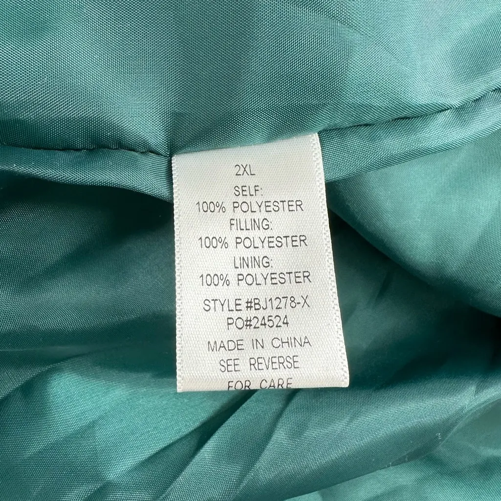 Baevely Teal Green Puffer Bow Detail Jacket size 2X Relaxed Fit NWT Long Sleeves - Image 13