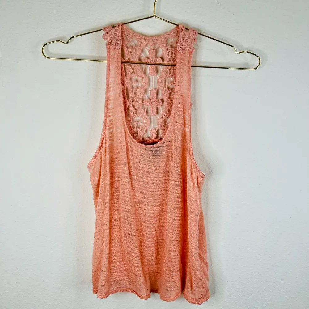 American Dream Women’s Small Coral Sleeveless Crochet Racerback Tank Top Boho - Image 2