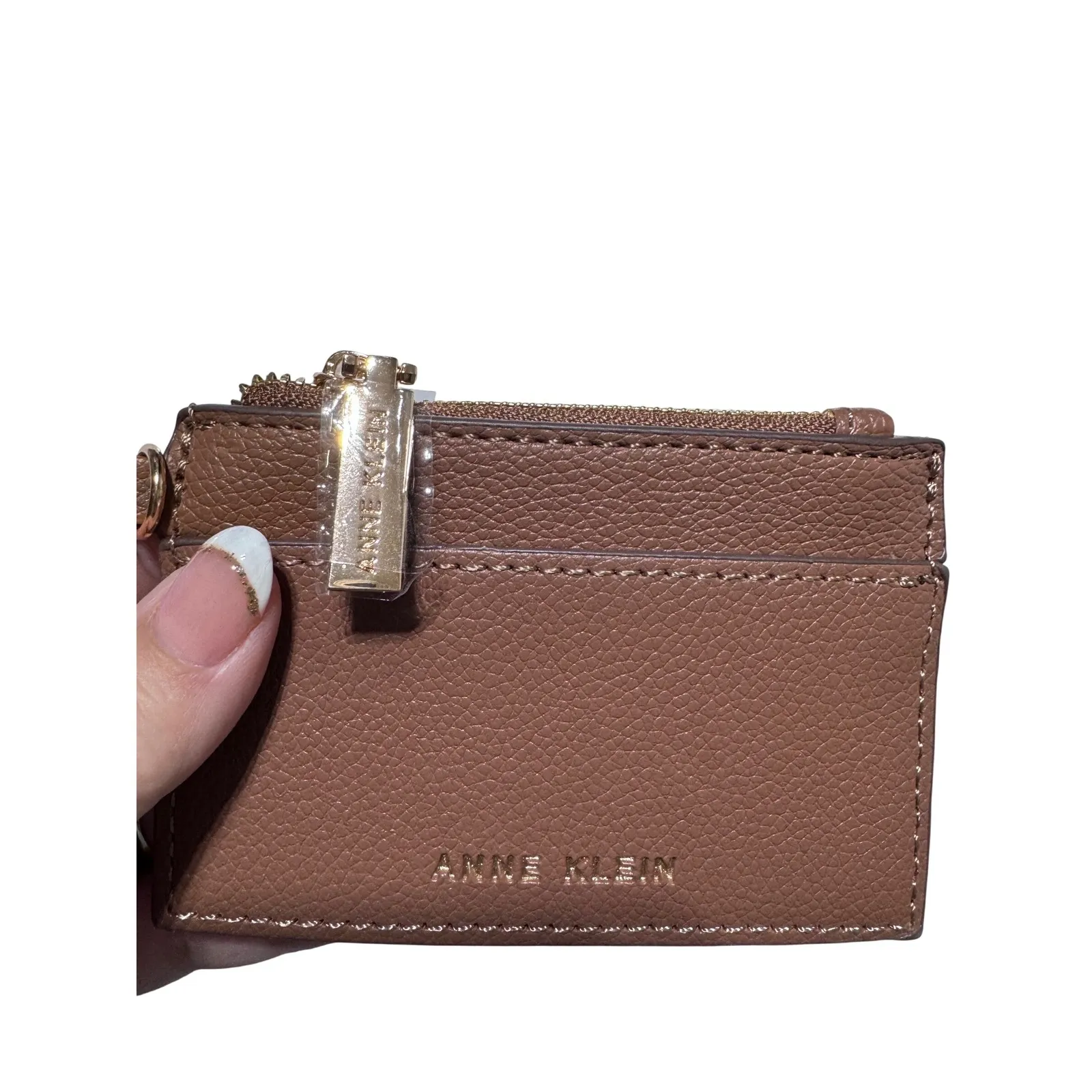 Anne Klein Women's Brown Pebbled Leather Zip Wallet Cardholder Coin Pouch - Image 3