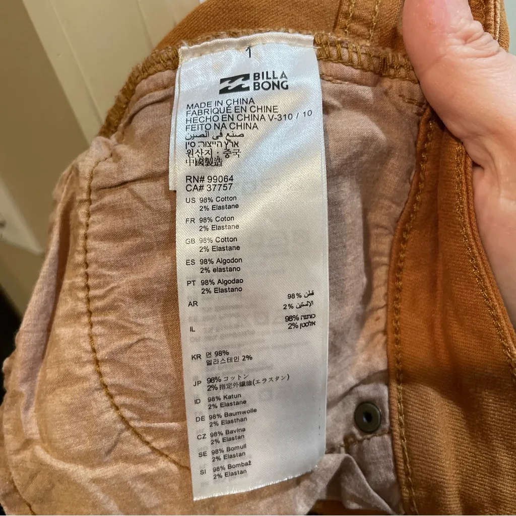 Billabong High Rise Distressed Button Fly Cutoff Shorts Brown Orange Women’s 25 - Image 8