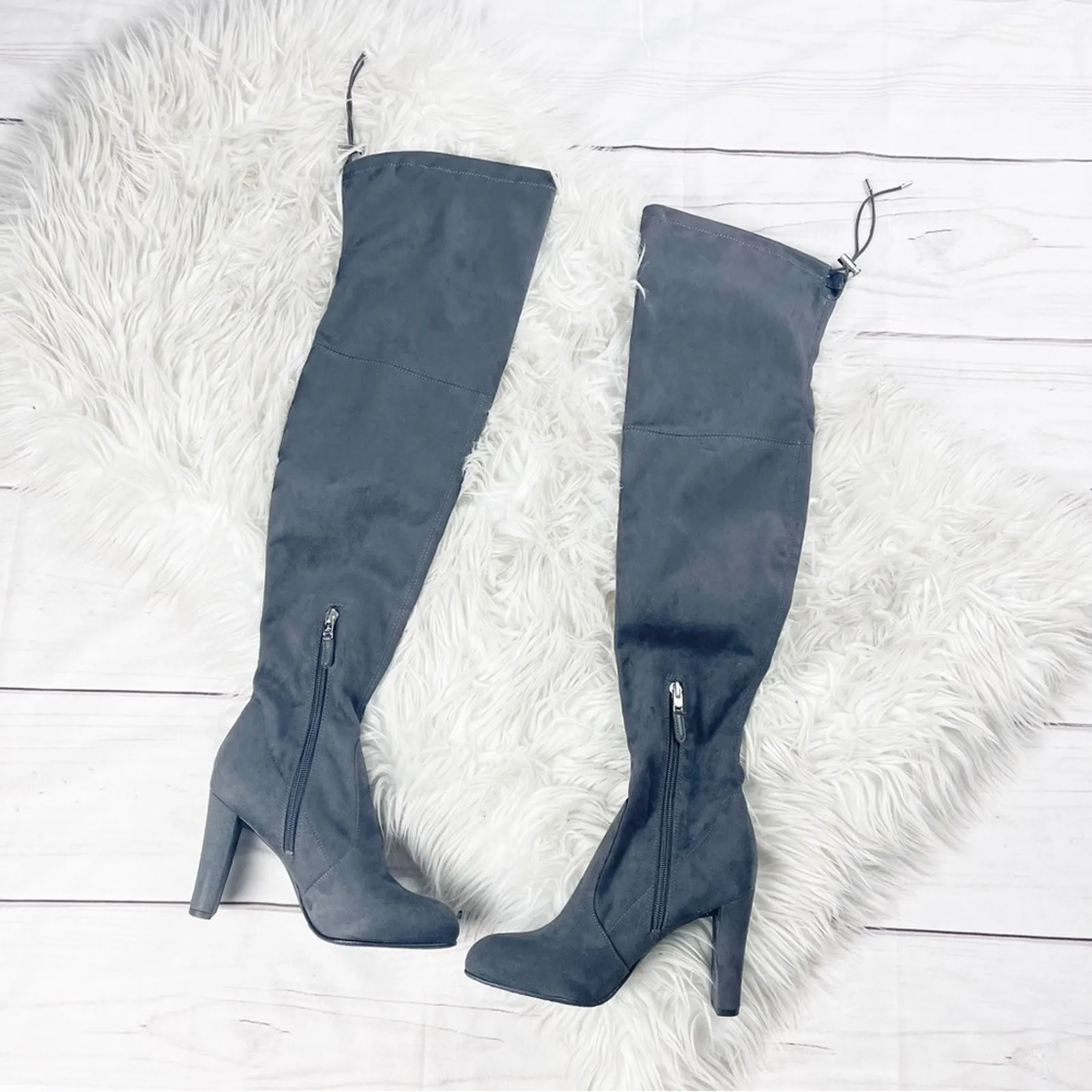 Sam Edelman Kent Over the Knee OTK Grey Faux Suede Heeled Boots Size 6‎ - Image 4