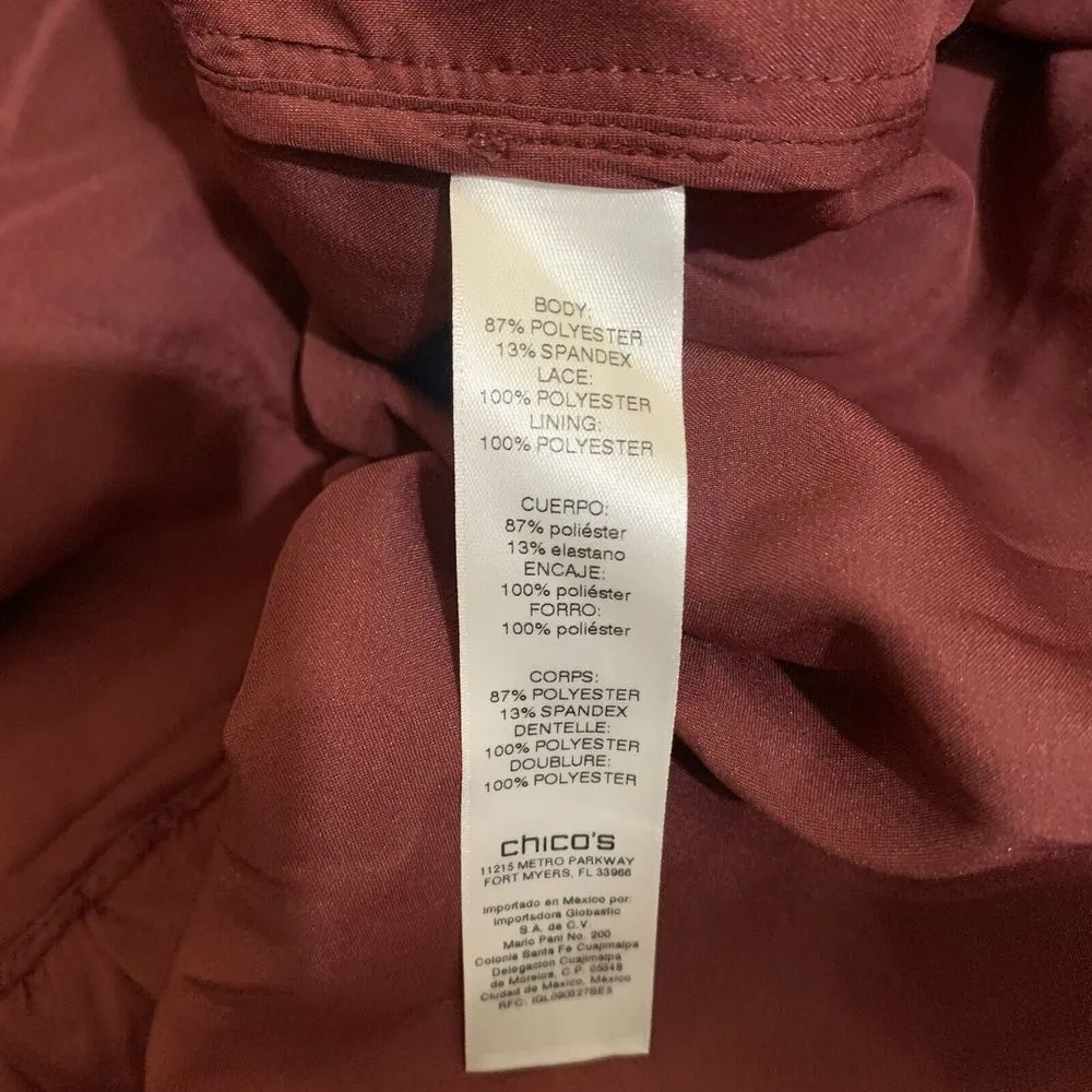 Chico's Womens Size XL Burgundy Open Front Lace Trim Faux Suede Open Jacket - Image 6