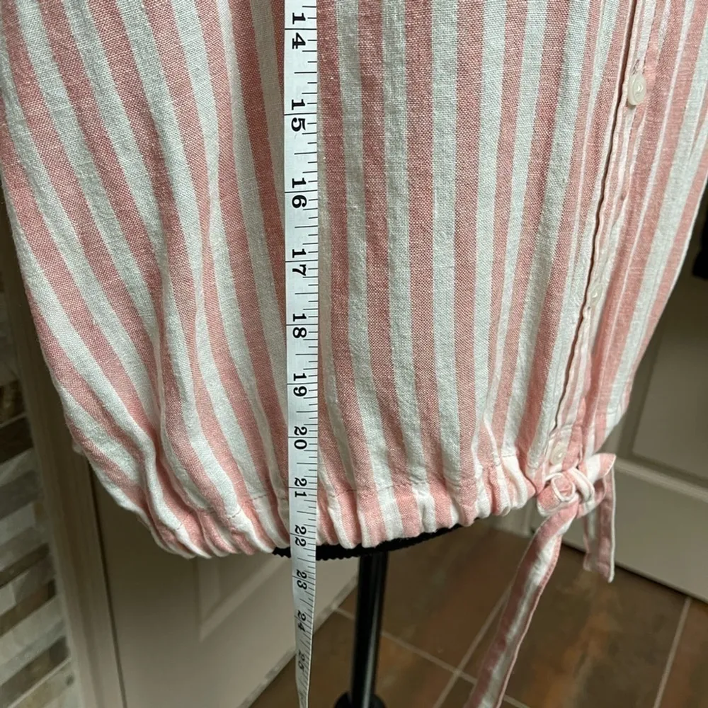 Sanctuary Linen Blend Stripped Top, Buttoned Shirt With Hem Ties Sz M - Image 11