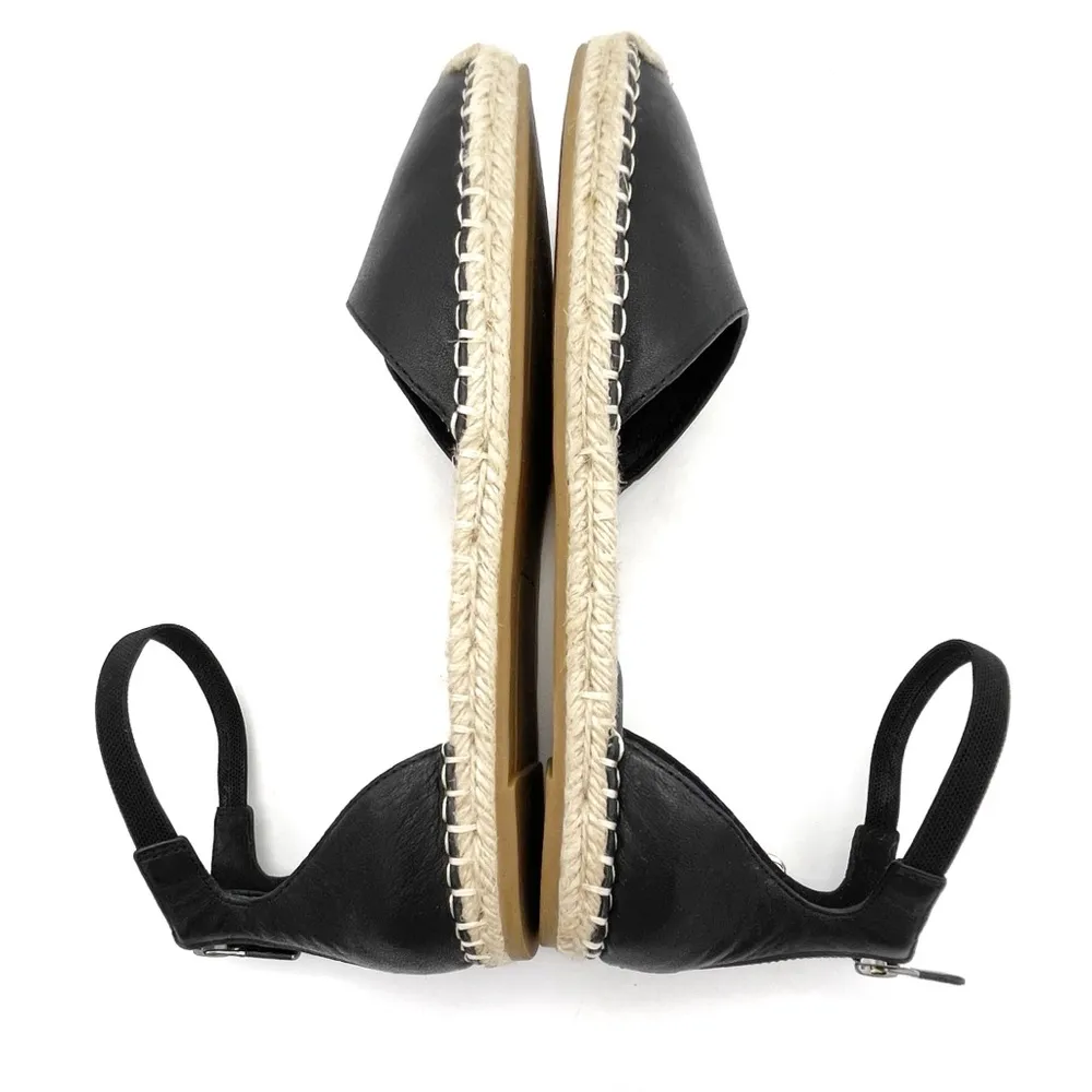 Eileen Fisher Lala Leather Espadrille Flats Black Size 8 Ankle Strap Sandals - Image 11