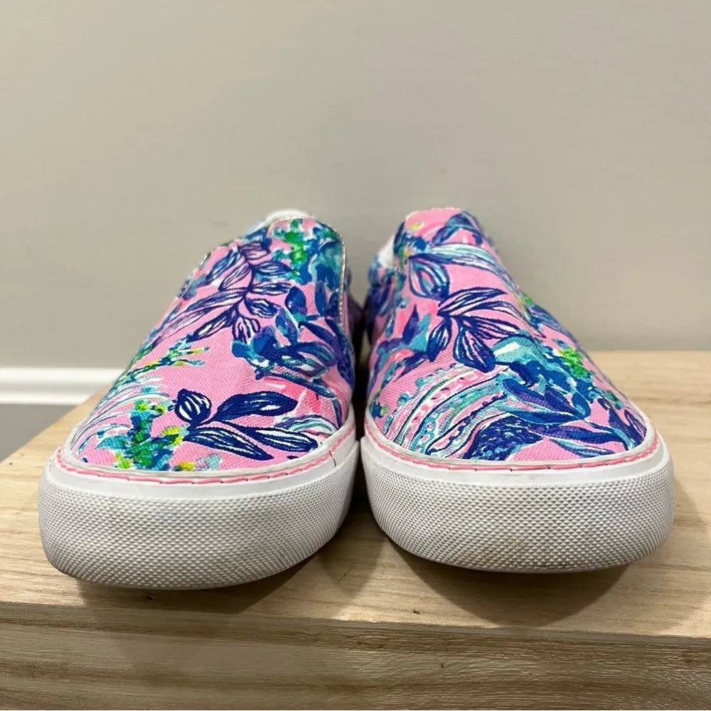 Lilly Pulitzer Julie Pink & Blue Preppy Floral Slip On Canvas Sneakers 9 - Image 7