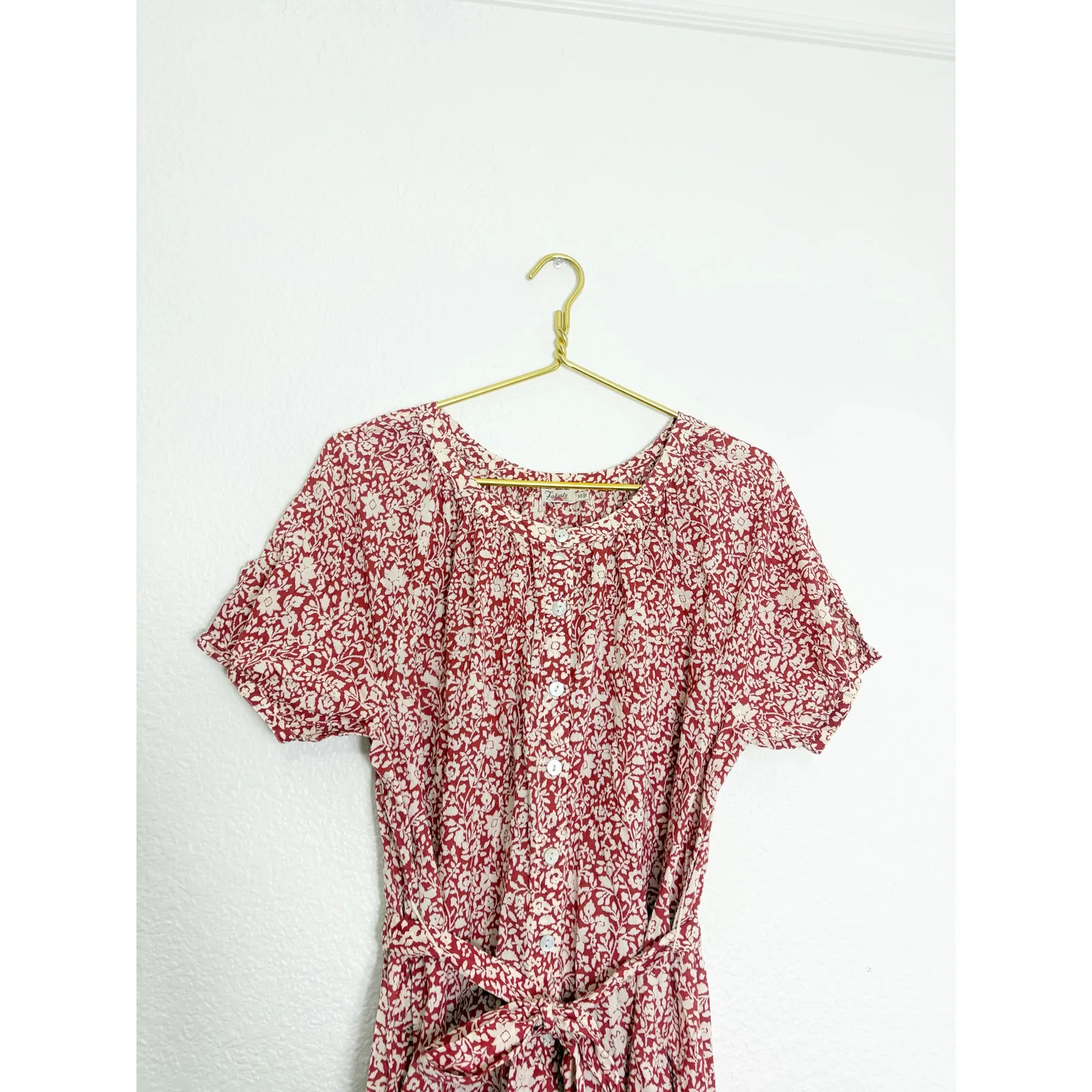 Faherty Carmel Midi Dress Size XS Spice Sunrise Floral Orange Shirtdress Boho - Image 5