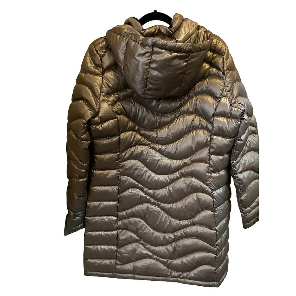 Andrew Marc Women's Long Down Puffer Jacket removable Hood Gold Tan Winter Coat - Image 7