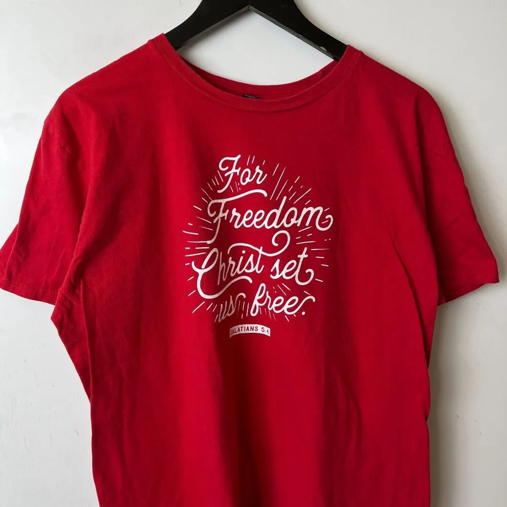 Freedom Christ Set Us Free Jesus T Shirt Medium M Red Graphic Tee - Image 9