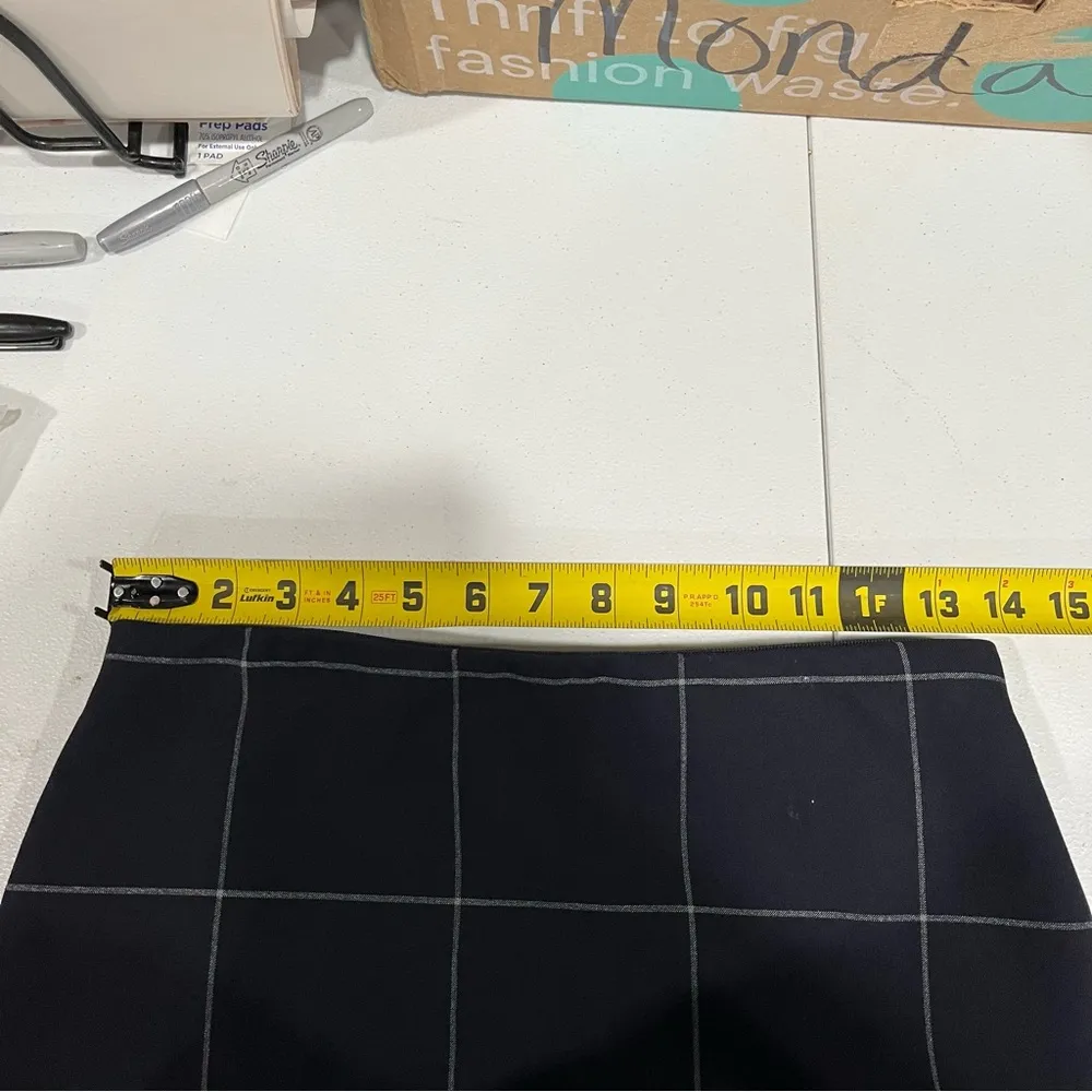 Ann Taylor Navy Blue Windowpane Plaid Pencil Career Business Skirt Size 0 Church - Image 7