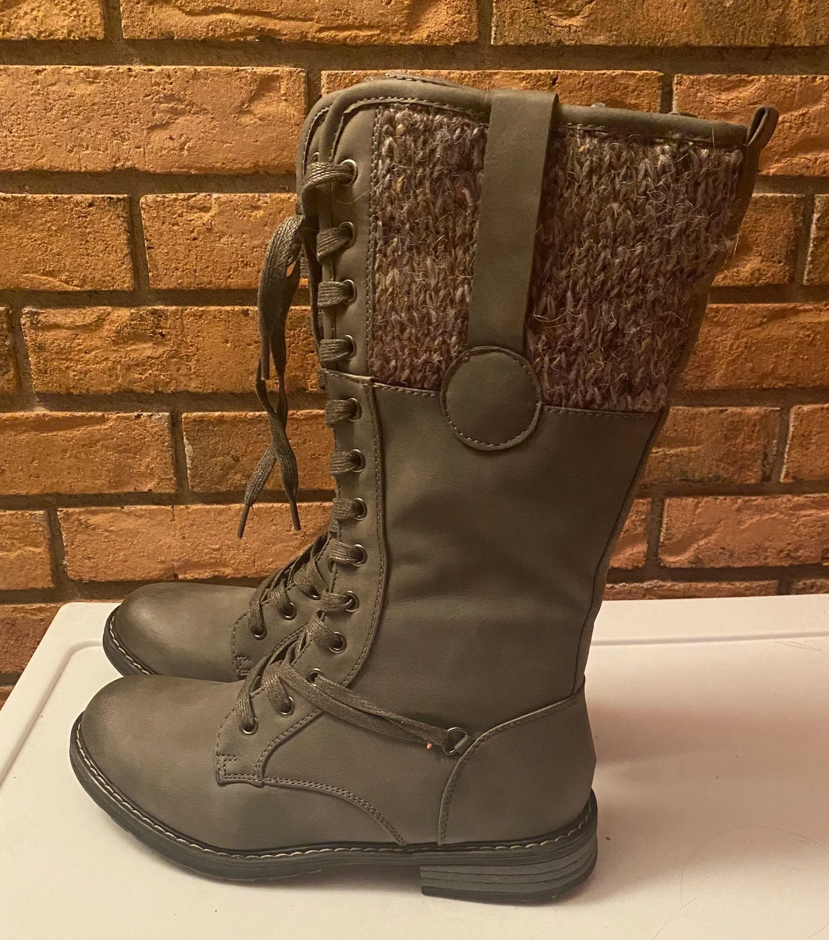 Patrizia Olive Green Tall Lace Up Boots Size 8 - Image 6