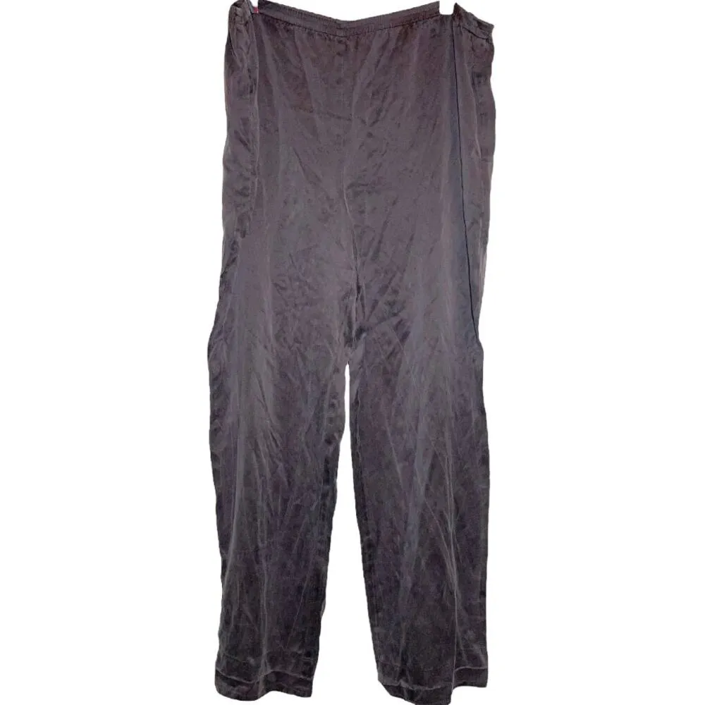 Eileen Fisher 100% Silk Crepe Pants Ankle Elastic Waist Band Wide Leg Pewter S - Image 2