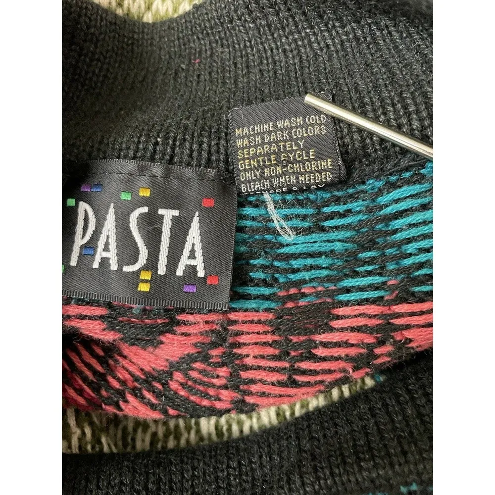 Vintage Pasta Ramie Cotton Aztec Knit Sweater Multicolor Size Medium FLAW - Image 7