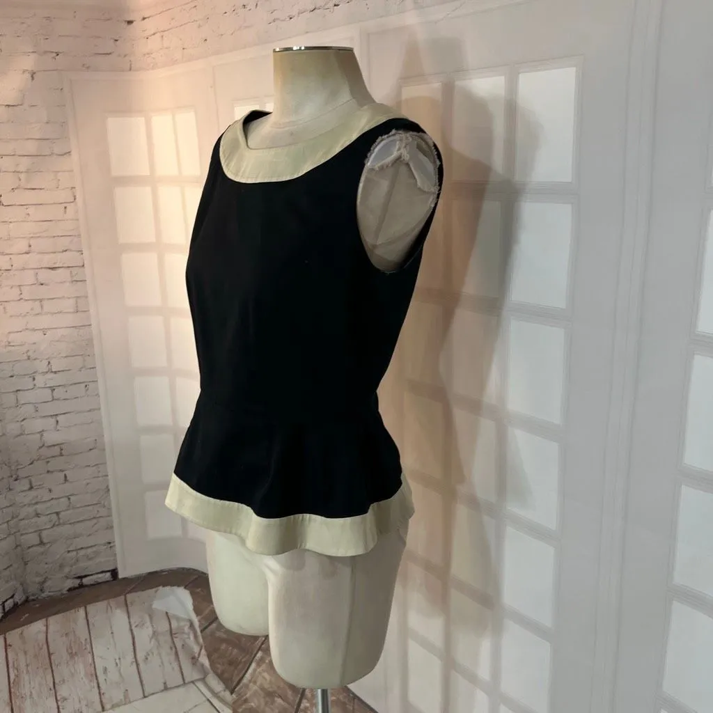 Kate Spade New York Black Cream Colorblock Lined Sleeveless Peplum Blouse Size 6 - Image 3