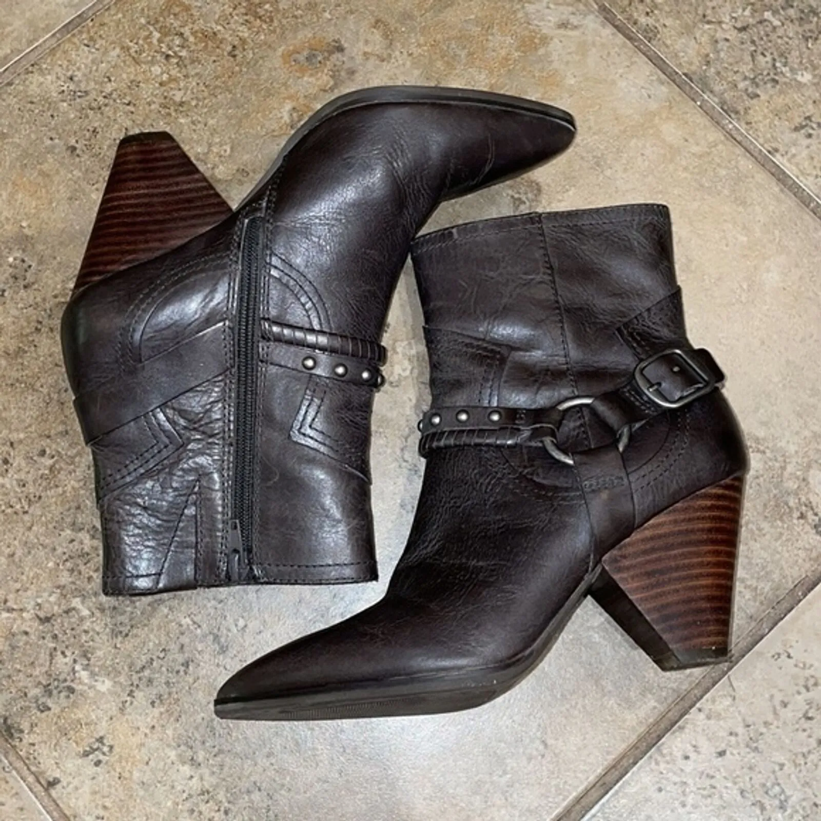 Lucky Brand Majoko Gray Leather Mid Calf Harness Moto Boots Size US 6.5M EU 37 - Image 11