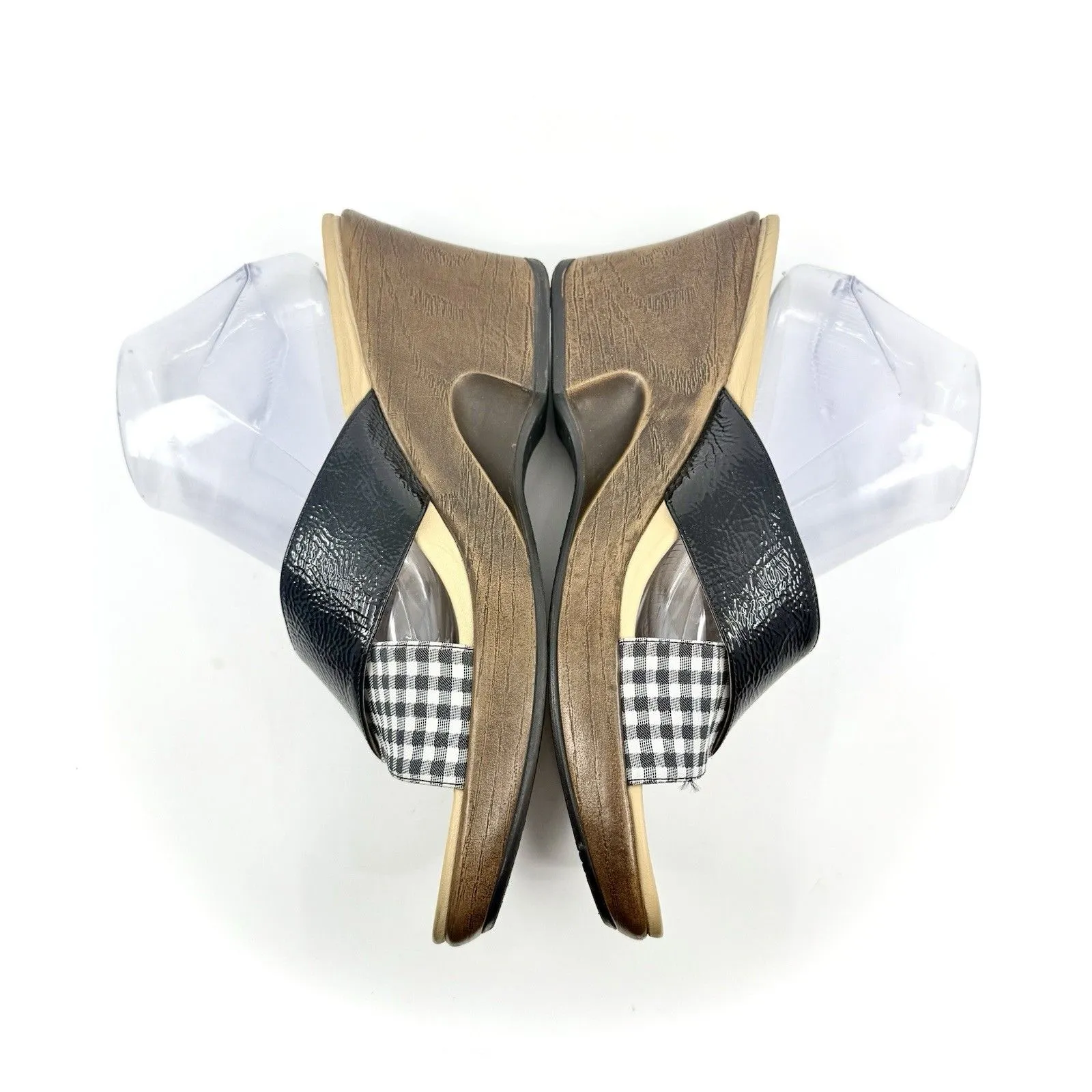 Dansko Wedge Sandals 42 US 11 Black Patent Gingham‎ Slip On Heel Comfort Shoe - Image 5