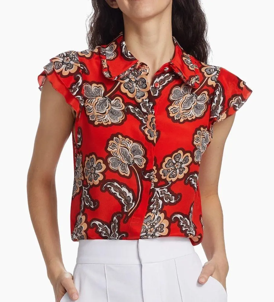 NWT- Alice + Olivia Martel Printed Silk Shirt size L - Image 3