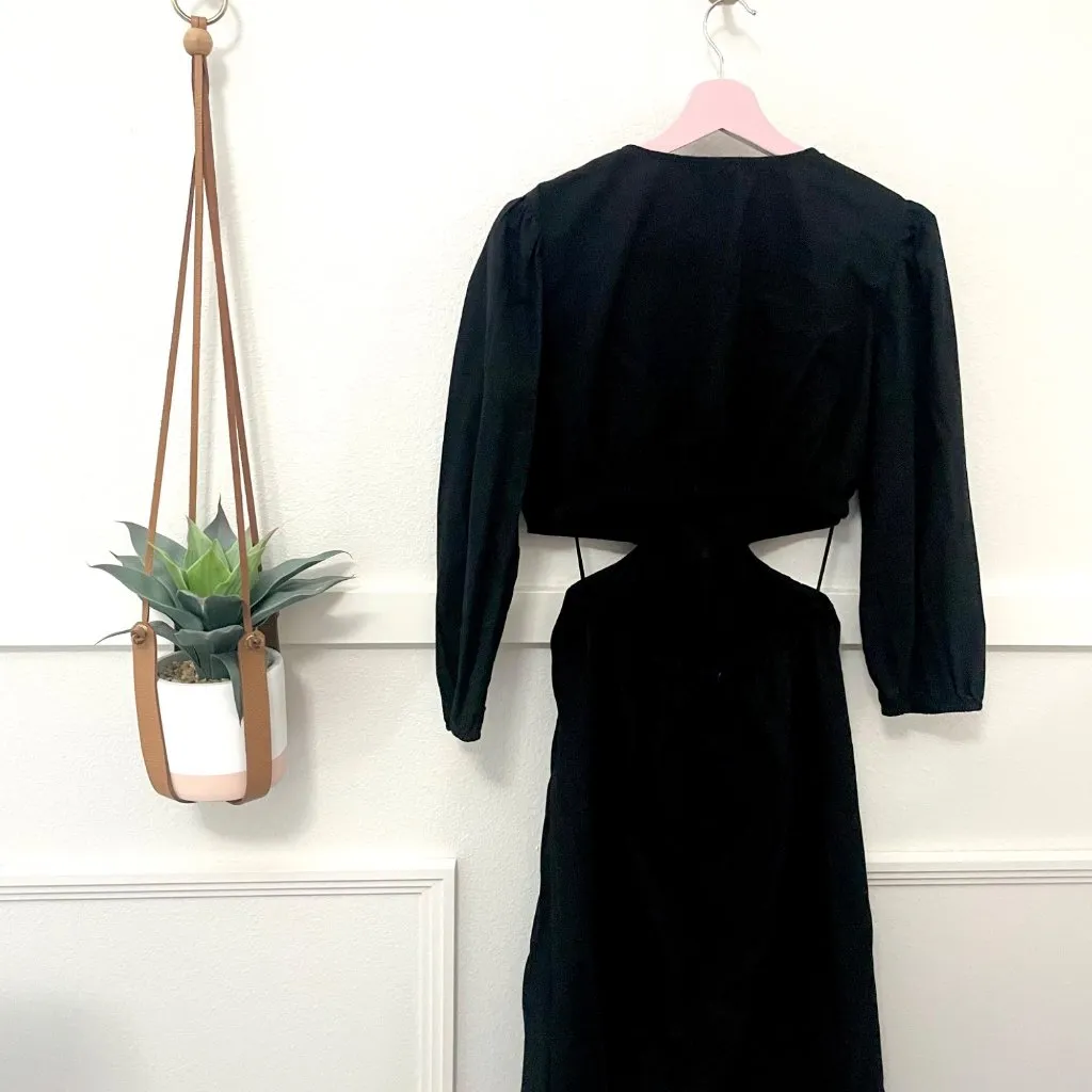 Gap Puff Sleeve Cut Out Midi Dress Long Sleeve Black Size M Tall - Image 5