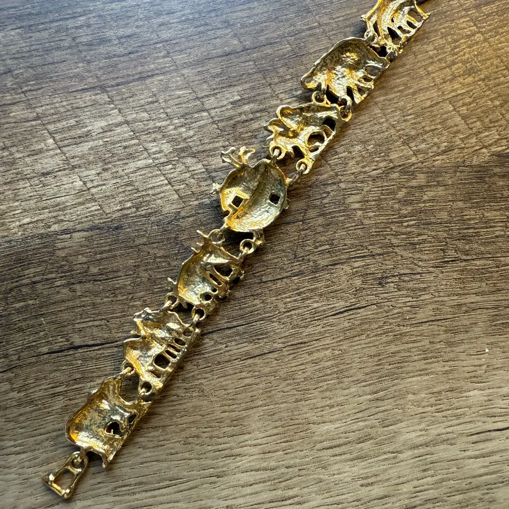 Vintage Gold Tone Multicolor Enamel Noahs Ark Animals Bible Panel Bracelet - Image 6